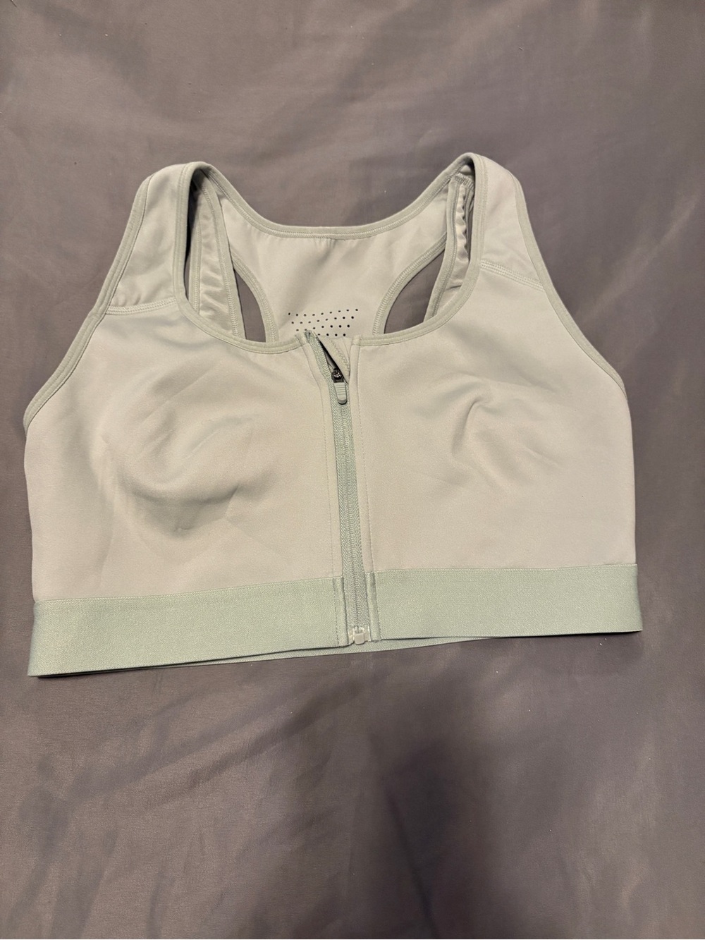 Fabletics Front-Zip Sports Bra in Light Sage Green